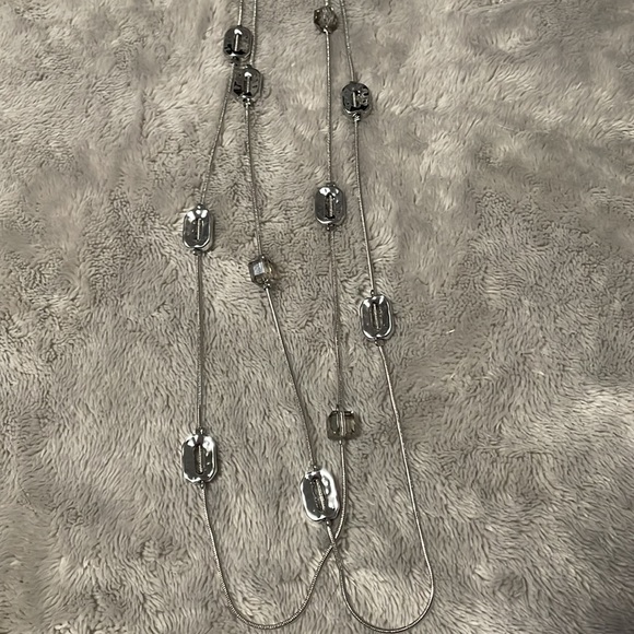 NEW Long Silver Double Strand Necklace & Earring Set - Picture 2 of 4